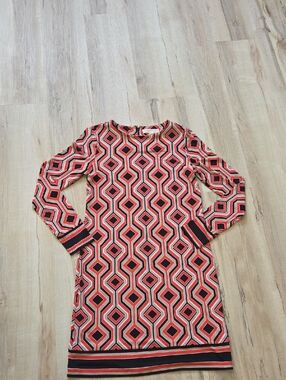 MICHAEL Michael Kors Red Black Cream Geometric Long Sleeve Shift Dress